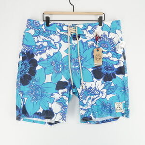 3rd & Army Premium Surf Board Shorts Mens 38 Blue Floral Lace Up Cotton Swim